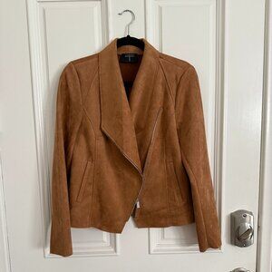 T Tahari Faux Suede Moto Style Jacket-Tobacco
